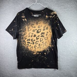 Rags Animal Print T-Shirt Mens L Black Crew Neck Short Sleeve Bleached